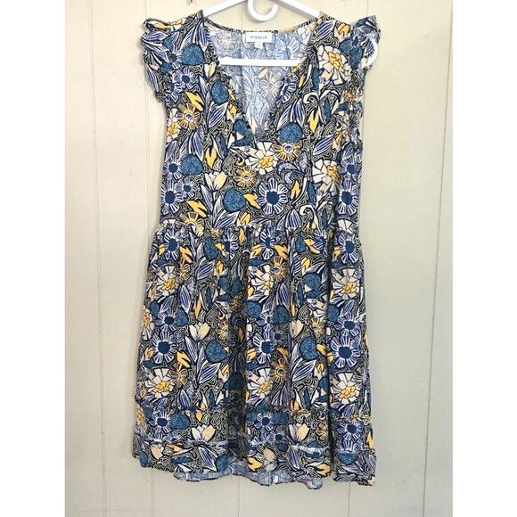 Evereve Caslon Print Ruffle Shoulder Dress Size Small - Picture 2 of 9